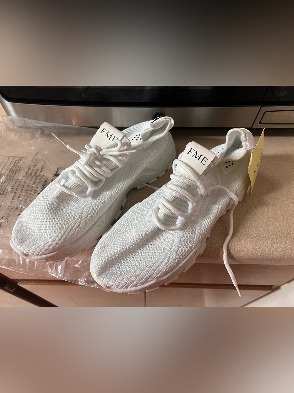 FME Women's All-White Knit Lace-Up Sneakers